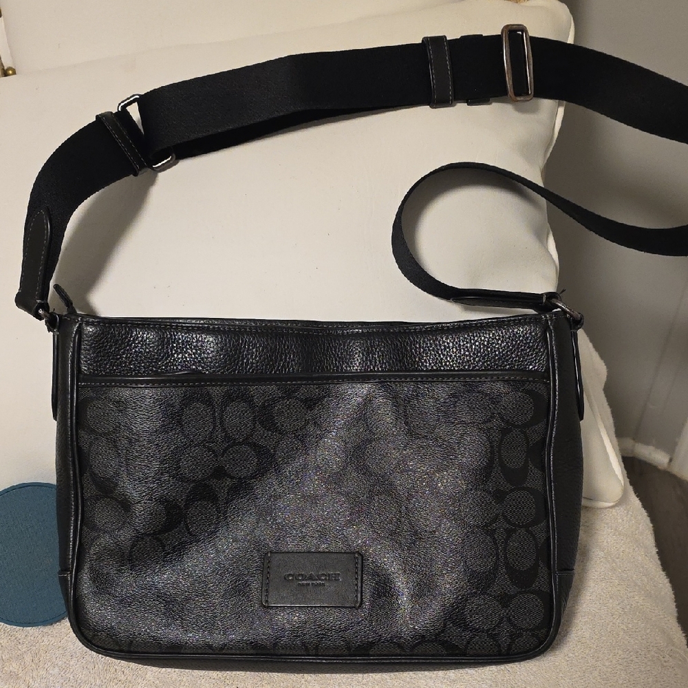 Coach Black Signature Messenger Bag with Adjustable Strap
